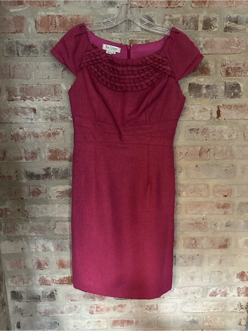 Kay Unger Magenta Midi Dress with Woven Neck Detail